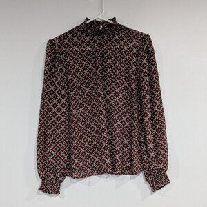 OVS Sheer Patterned Print Blouse Burgundy Size 40 Size XS US
